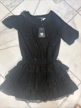 Black Sequin Tiered Ruffle Dress